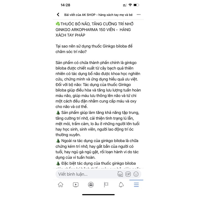 Bổ Não Ginkgo Arkopharma Pháp Hàng