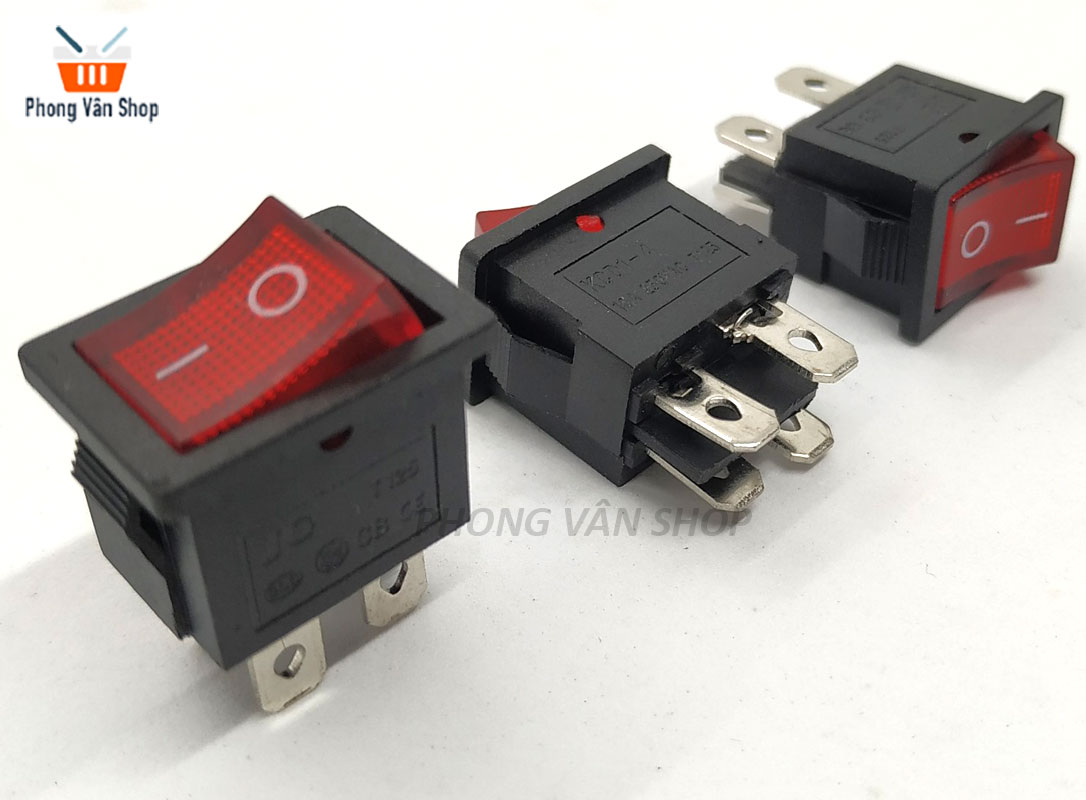 5 Công tắc bập bênh KCD1-104 - Đỏ -có đèn báo-21x15mm-ON-OFF-4 chân-2 hàng