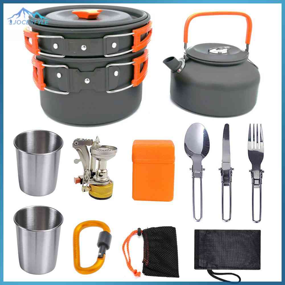 Tableware Wear-resistant Outdoor Camping Cookware Picnic Cooking Fry Pan Kettle Fork Spoon Water
