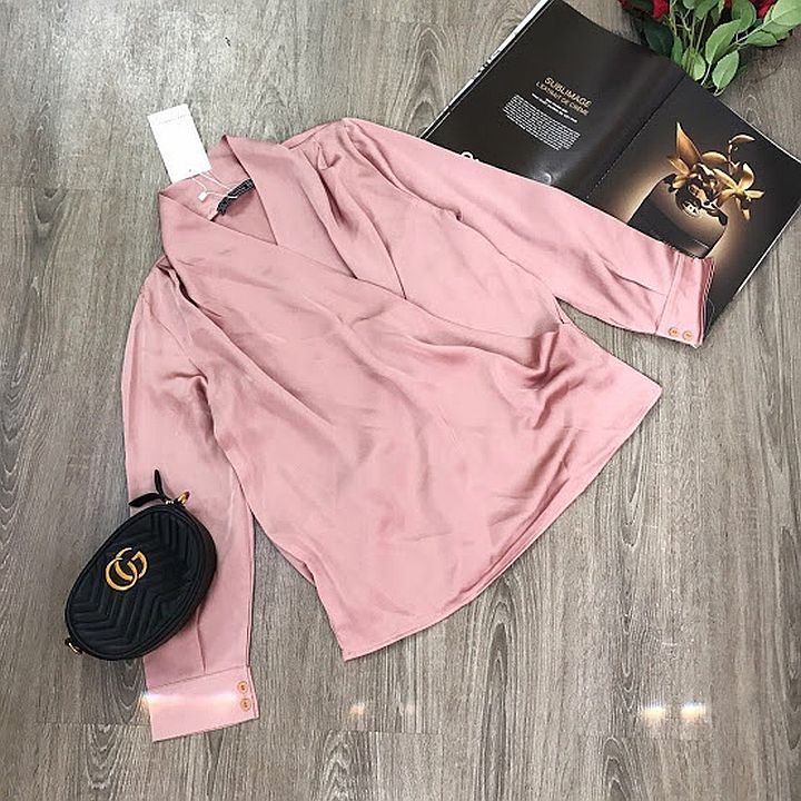 Áo sơ mi, áo kiểu nữ lụa satin cổ V rủ thời trang SHUNI001ASM