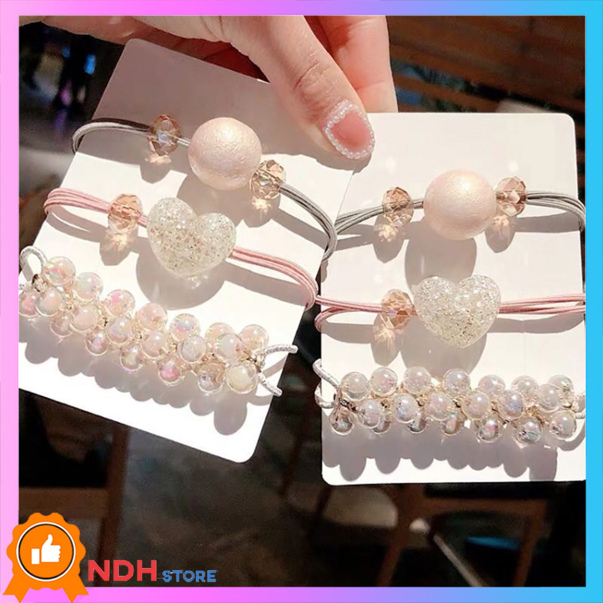 BỘ 3 DÂY CỘT TÓC HÀN QUỐC	 Cột tóc nữ, Cột tóc đẹp, Buộc tóc dễ thương, Buộc tóc nữ cute, Chun buộc tóc, Thun buộc tóc, Dây thun cột tóc