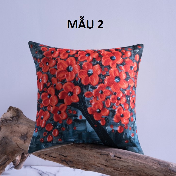 Vỏ gối tựa lưng gối sofa in cây hoa 3D