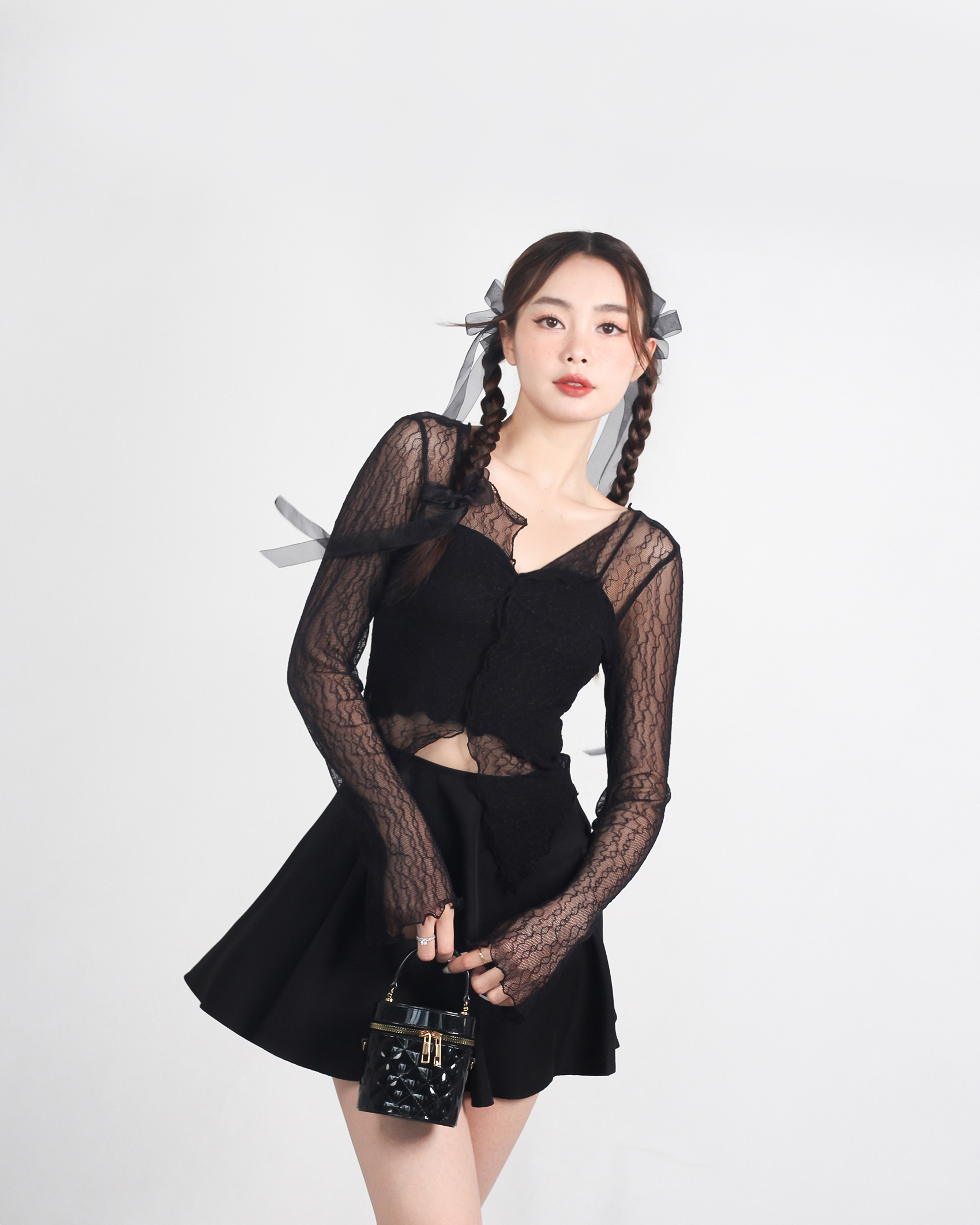 DALLA Áo ren cardigan cổ V phom ôm (CDG02)