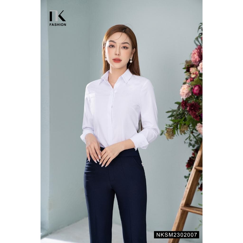 Áo Sơ Mi Cổ Đức Chất Lụa Thái Cao Cấp NK FASHION NKSM2302007 Chất Liệu Mềm Mát Không Nhăn Xù Thiết K
