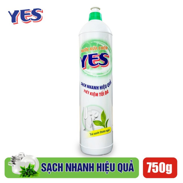 Chai Nước rửa chén Yes 750g hương chanh/Hương trà xanh - Chai tiện dụng