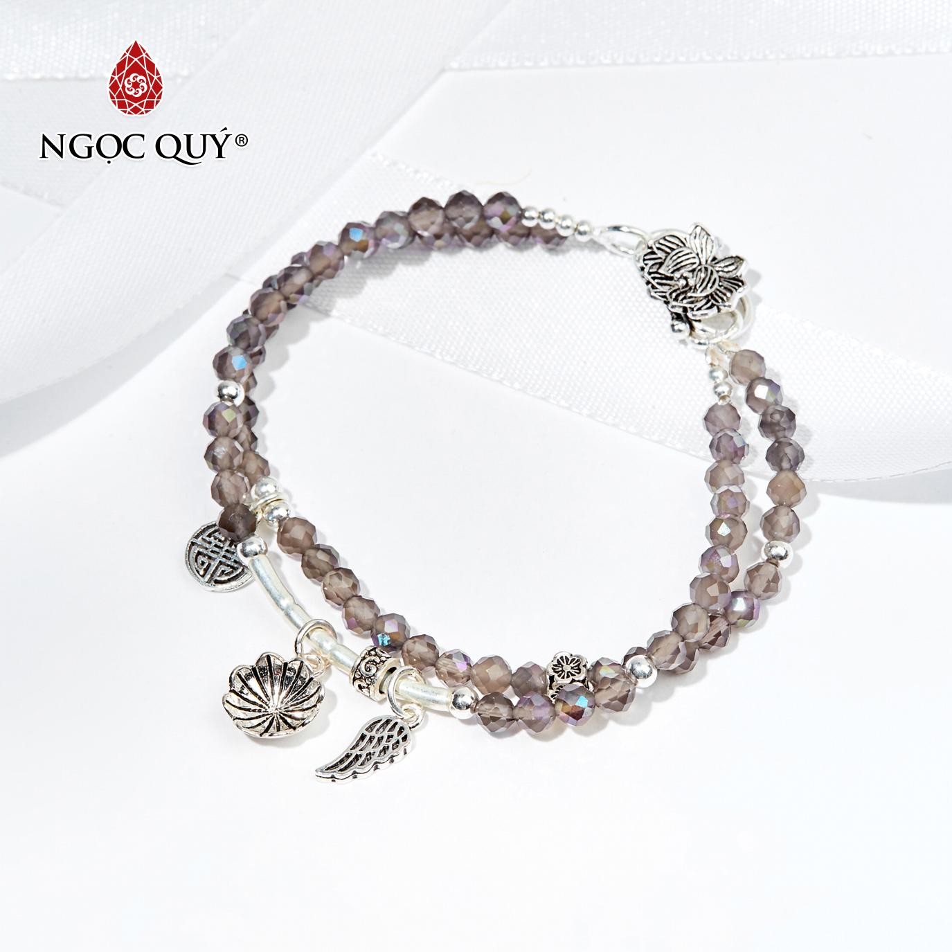 [HCM]Vòng tay đôi đá labradorite charm cánh 4mm mệnh thủykim (màu xám xanh) - Ngọc Quý Gemstones