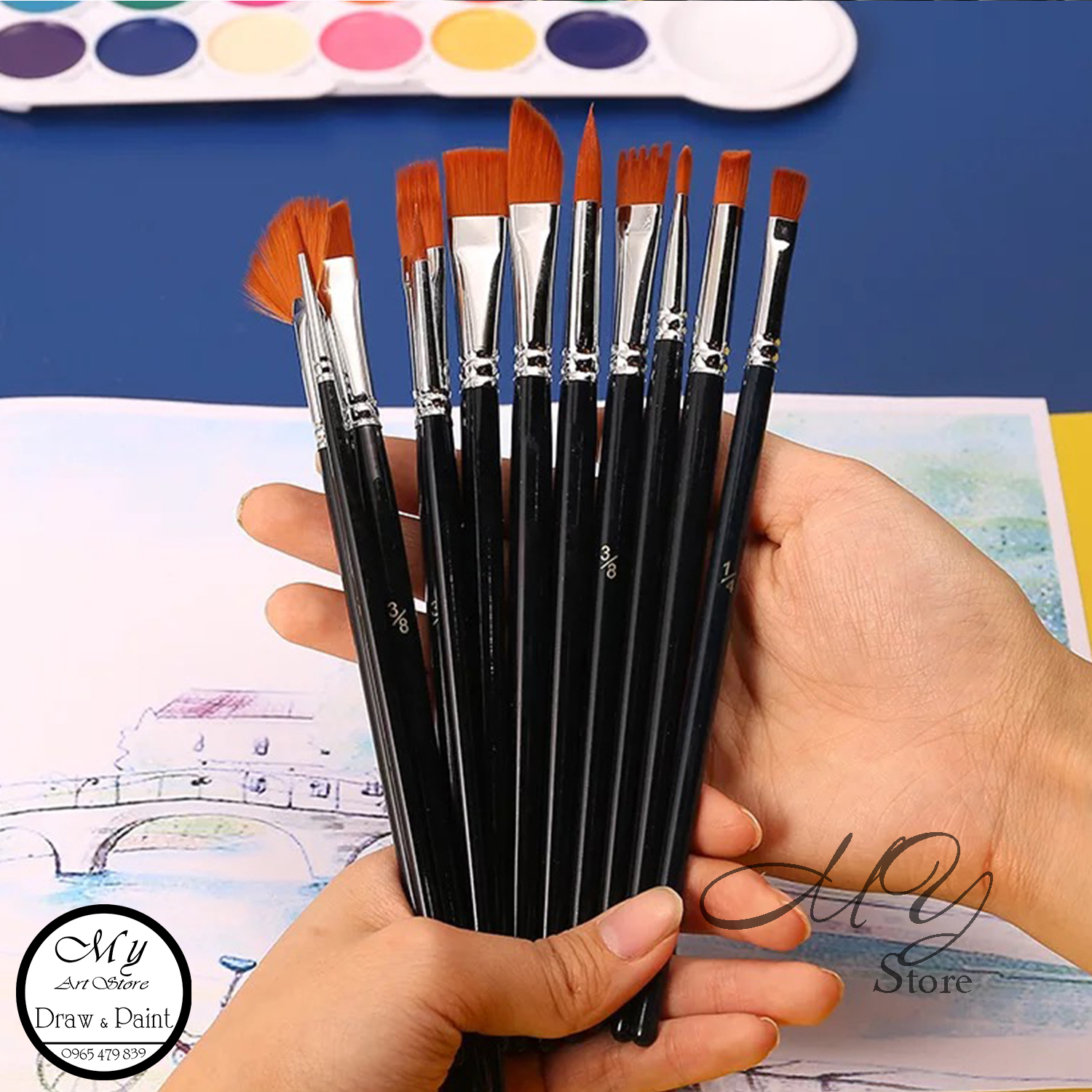 Bộ cọ vẽ Acrylic. Sơn dầu nhiều đầu (12 cây)