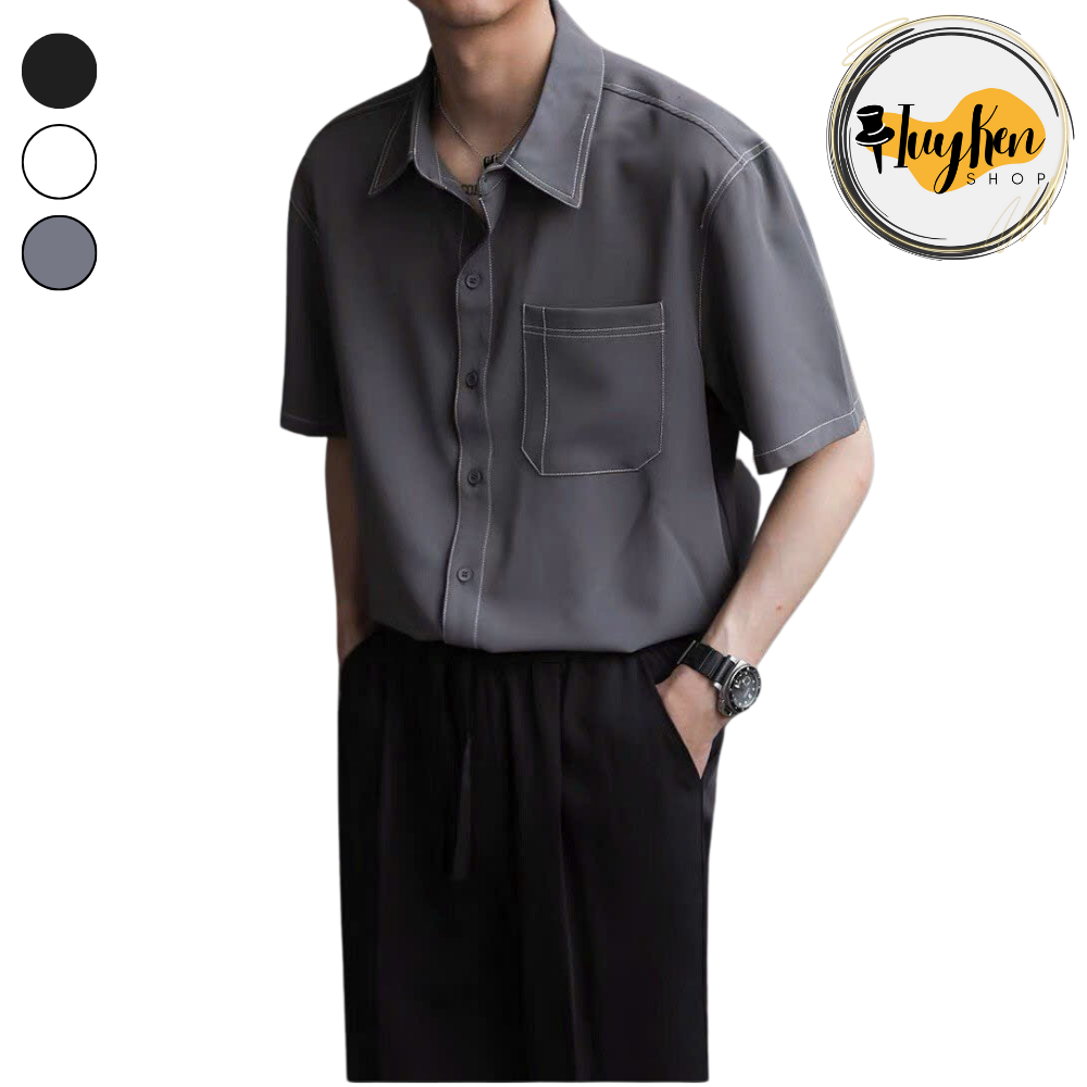 Áo sơ mi nam tay lỡ form rộng chất lụa