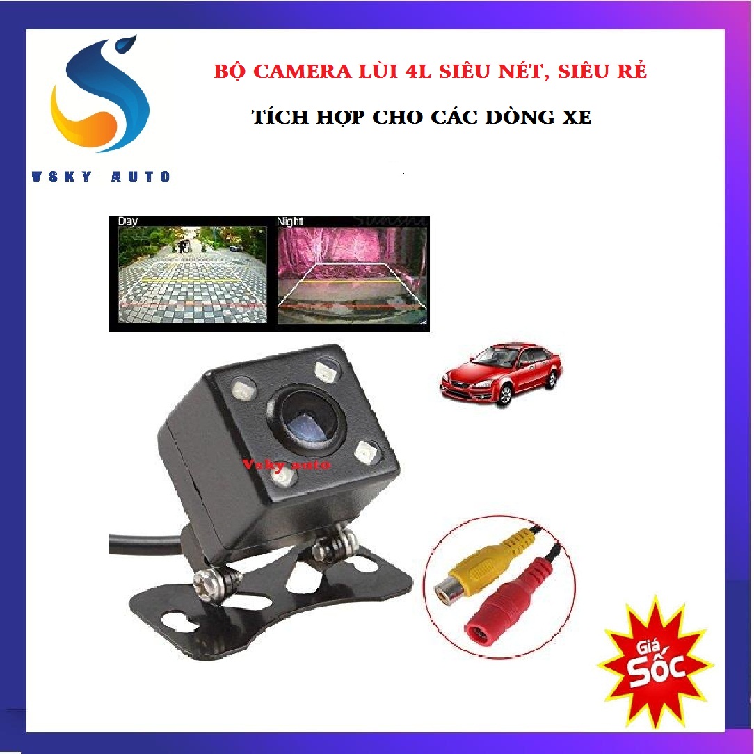 [HỖ TRỢ LẮP ĐẶT Ở HÀ NỘI] Lap dat camera - Camera lùi 4 LED cao cấp, chống nước, độ phân giải cao, có vạch căn lề, camera lùi ô tô giá rẻ, camera lùi cao cấp
