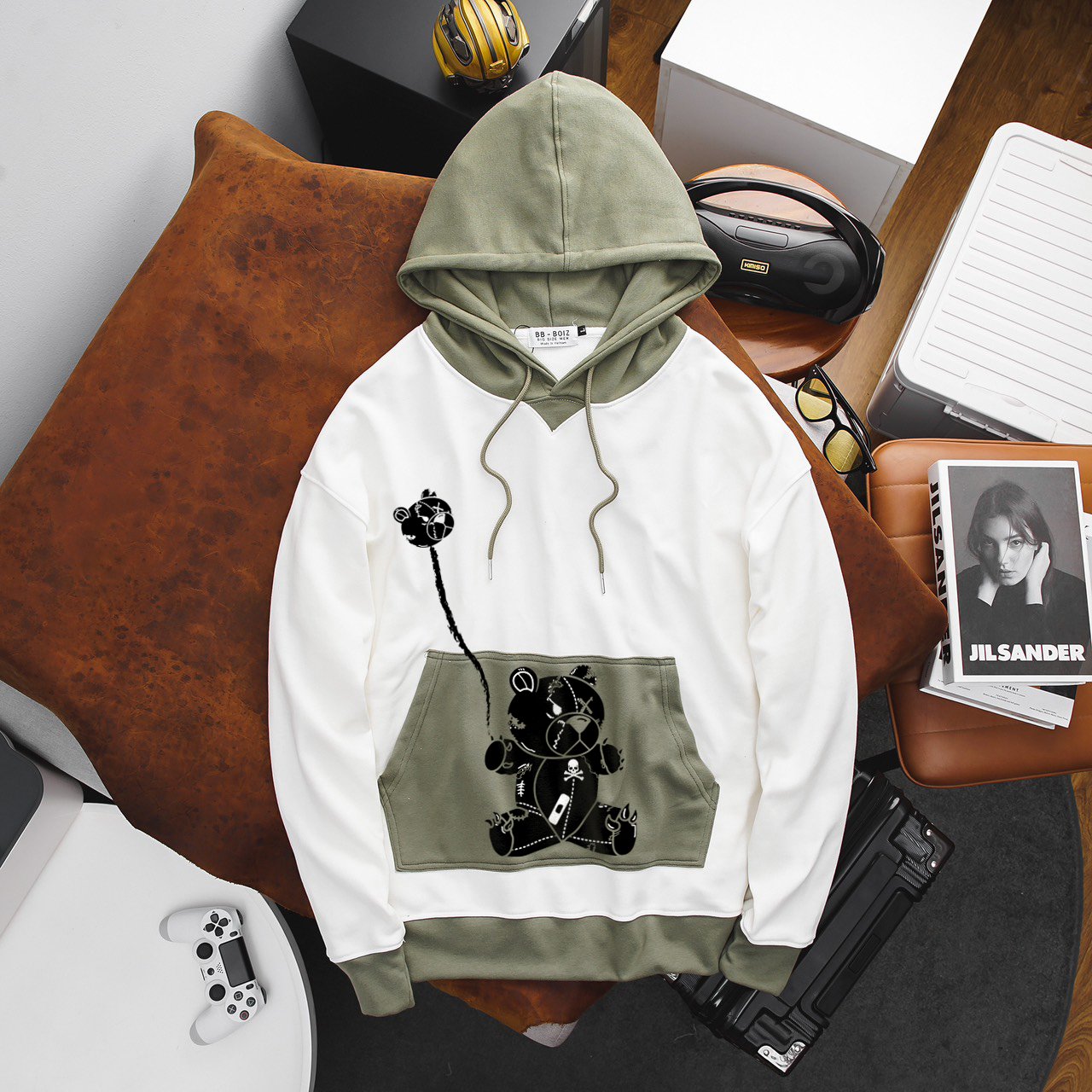 Bigsize - áo khoác bb - boiz hoodie nam chất vải bông/da cá form bigsize 90kg - 130kg - gấu
