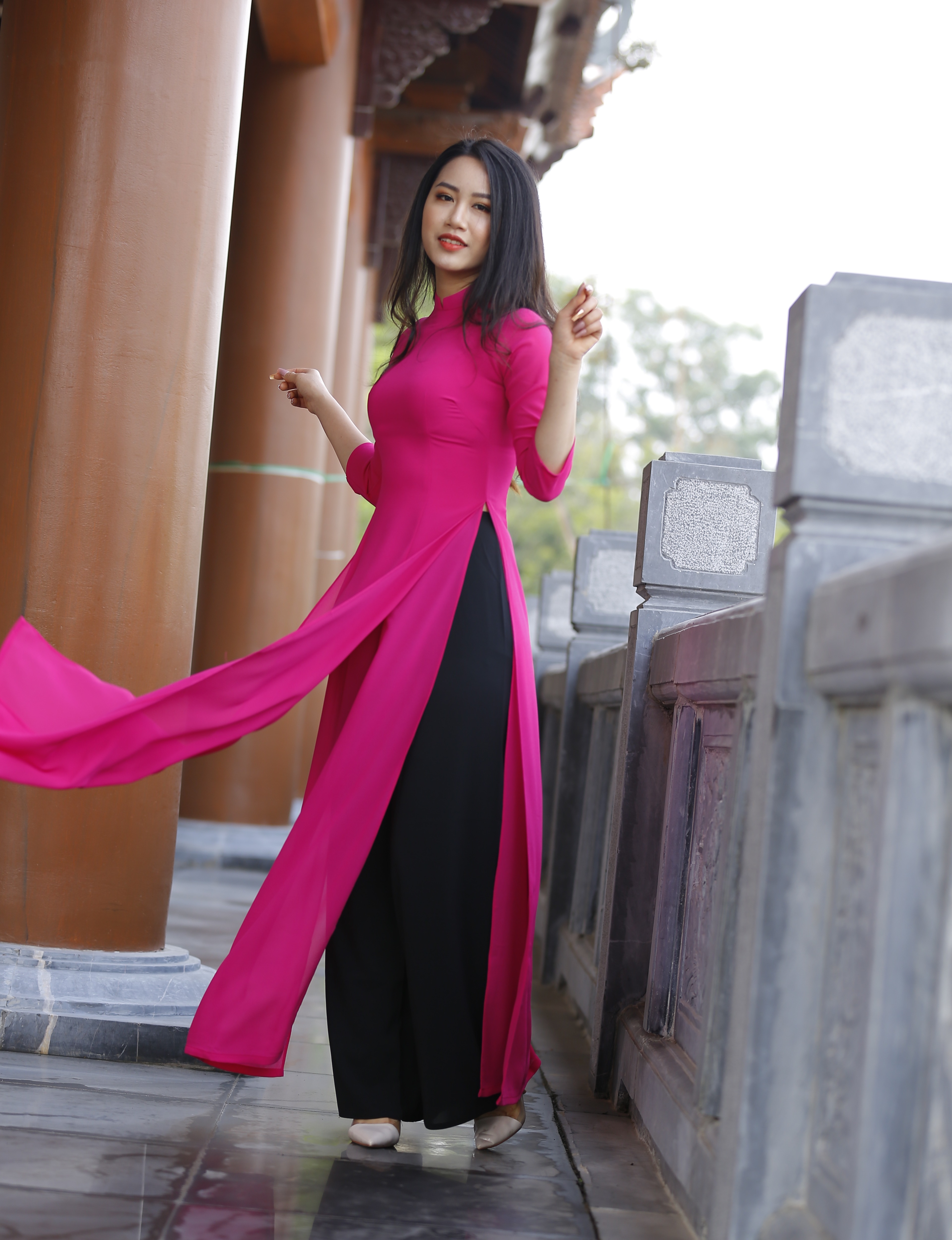 Áo dài trơn 4 tà chất liệu chiffon cao cấp (màu hồng tím)