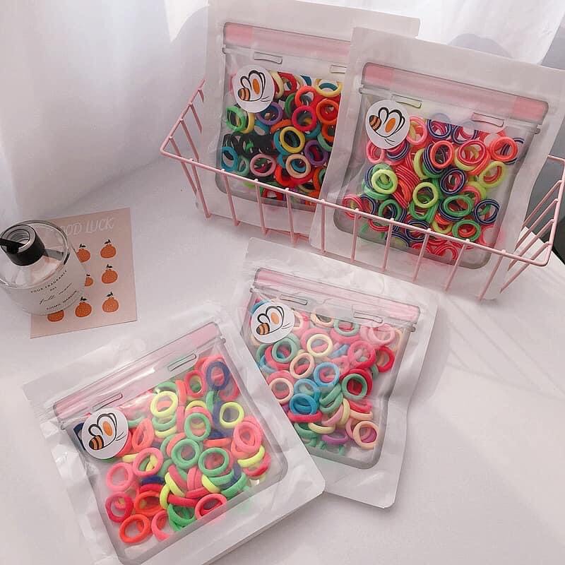 DÂY BUỘC TÓC SÉT 100 CÁI ĐA SẮC MÀU CHO BÉ YÊU PK3