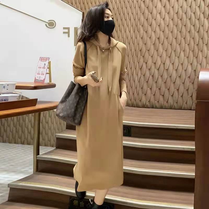 Đầm Hoodie Basic 2 Màu Dáng Dài Túi Bên Sườn