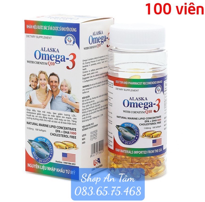 Dầu Cá Alaska Omega 3 With Coenzym Q10 (hộp 100 viên)