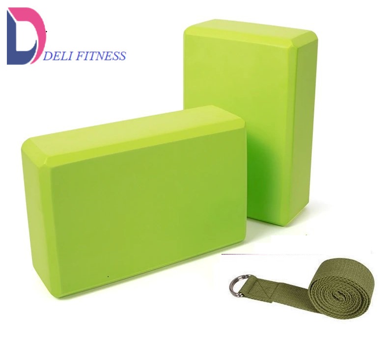 Combo 2 Gạch gối (Yoga Block) và Dây đai Yoga Deli Finess