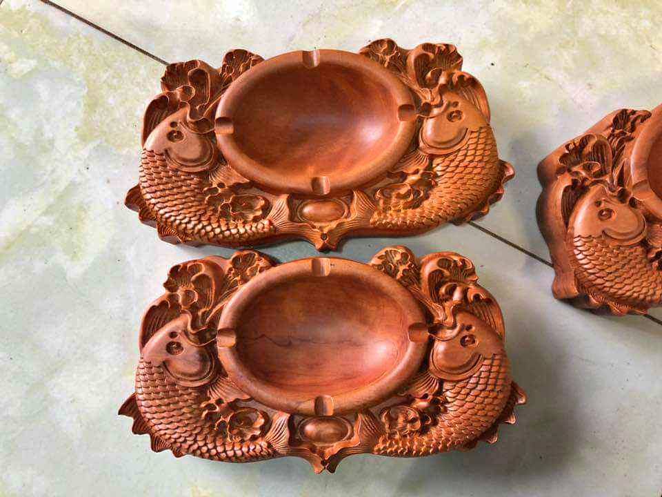 Gạt tàn song ngư gỗ hương (22 x 12 x 4cm)