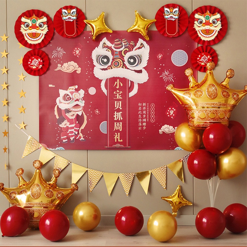 Set 6 Quạt Giấy Tròn Đầu Lân Trang Trí Lễ Tết