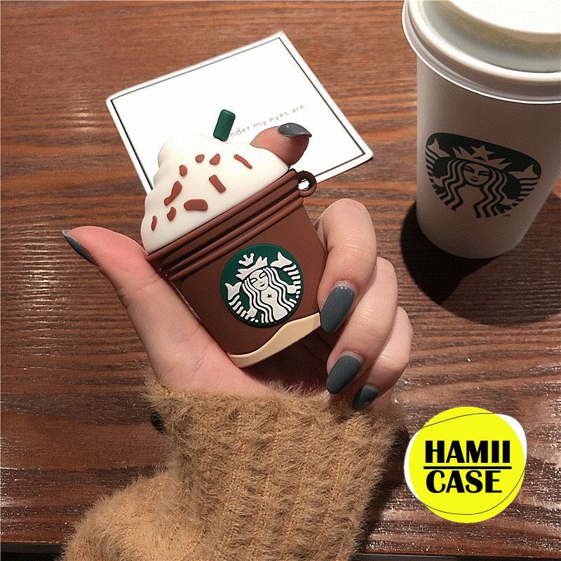 Case Vỏ Bọc Tai Nghe Airpods 1&2 Pro Hình Ly Kem Starbucks Nâu Chất Liệu Silicon Dẻo