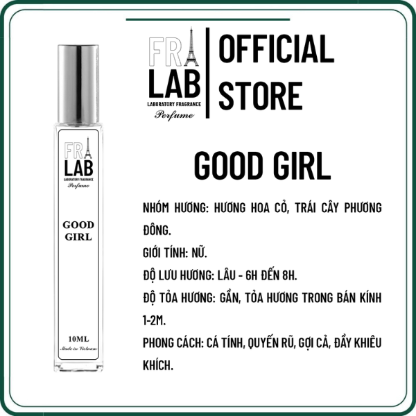 Tinh dầu nước hoa nữ fralab good girl cá tính, ngọt ngào, gợi cảm 10ml - dạng xịt tiện lợi