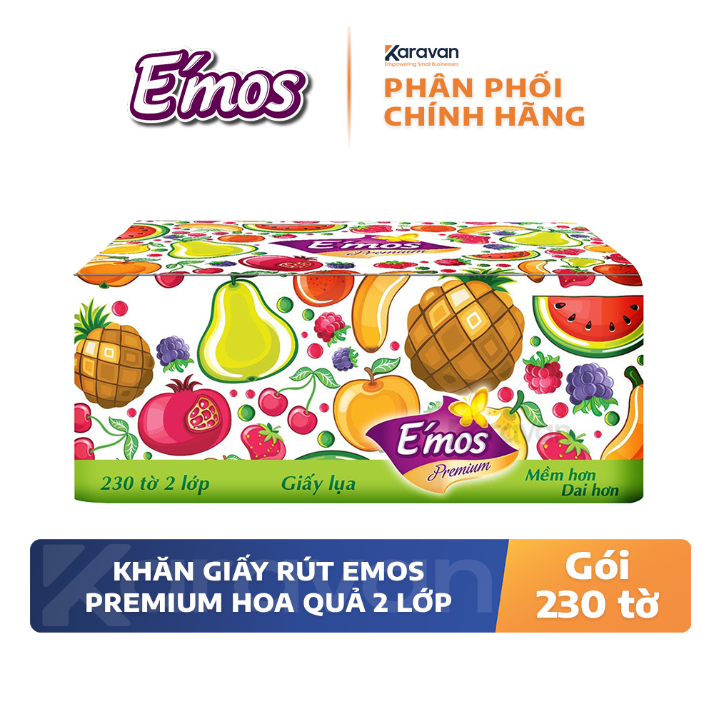 Hàng thanh lý Khăn giấy rút Emos Premium hoa quả 2 lớp gói 230 tờ
