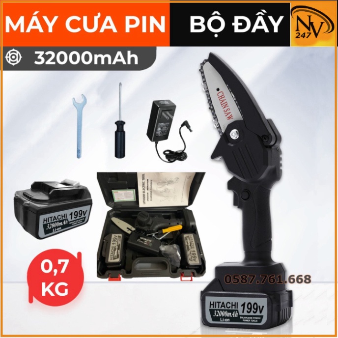 Máy cưa xích dùng pin cầm tay Hitachi 199V- Pin 10 cell - Lõi đồng