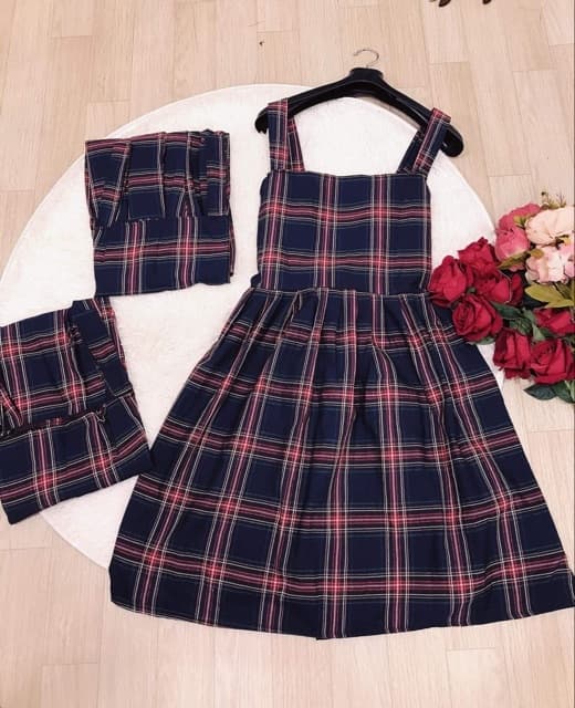[HCM]Váy babydon 2 dây kẻ caro dễ thương (Không kèm áo)