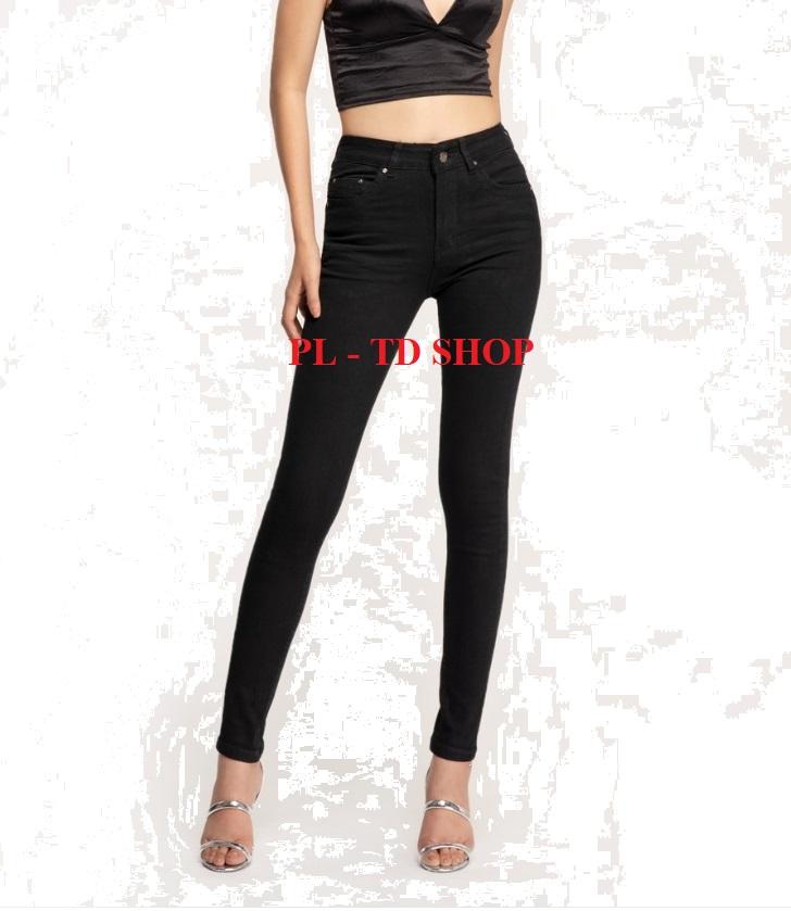 quần jean nữ lưng cao đen trơn 014 as