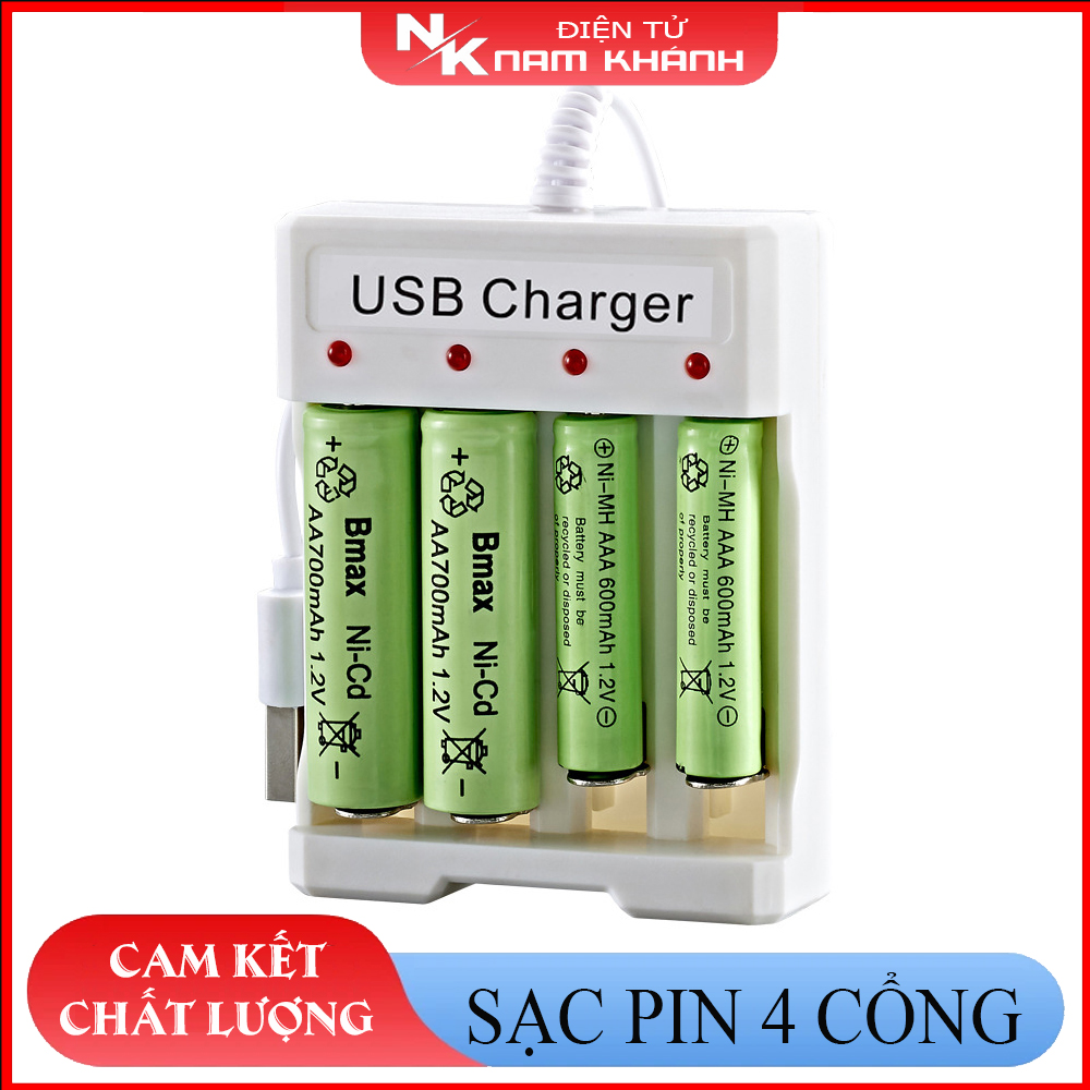 Sạc pin tiểu aa aaa 4 cổng bmax b-04