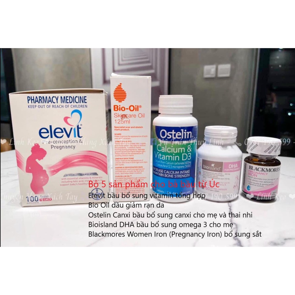 Vitamin tổng hợp Elevit Bầu Úc (100 viên) bổ sung Vitamin C D3 Axit Folic cho mẹ bầu mẹ sau sinh