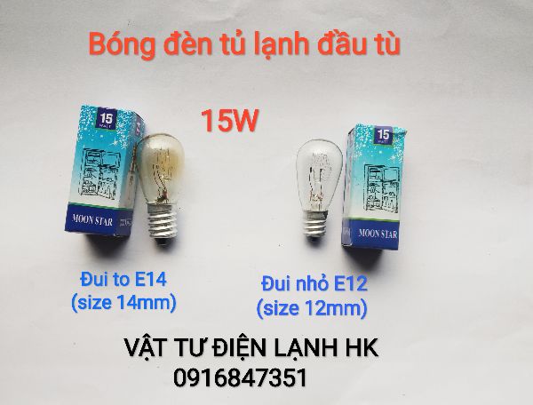 Bóng đèn tủ lạnh 15W đui xoáy chuôi E12 E14 (chọn đúng loại khi đặt hàng)