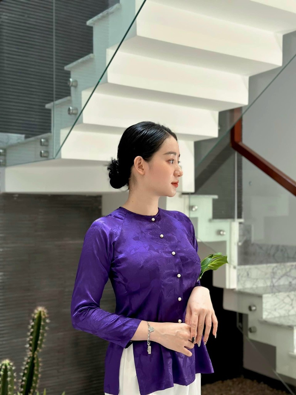 ÁO BÀ BA GẤM HỌA TIẾT LÁ
