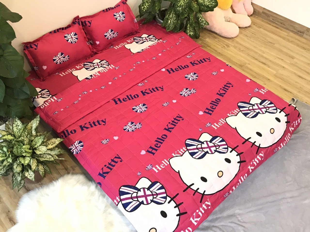 Bộ ga kèm 2 vỏ gối nằm 1m2 1m4 1m5 1m6 1m8 2m2[hello kity cờ anh]