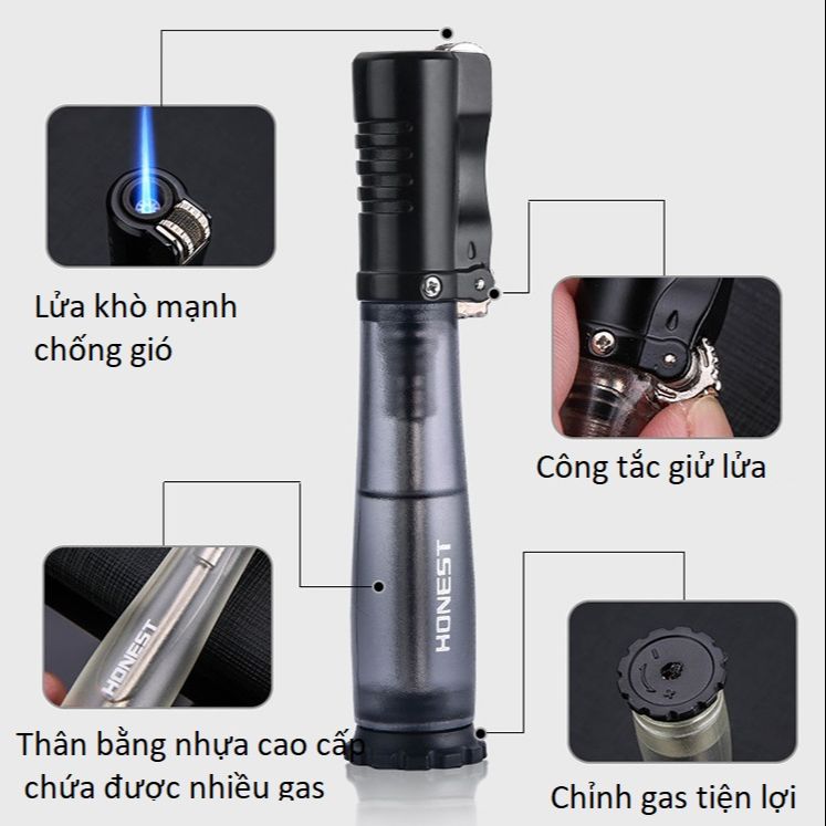 [HCM]Bật lửa khò cao cấp Honest 3036-Khóa rãnh tay ON/OFF