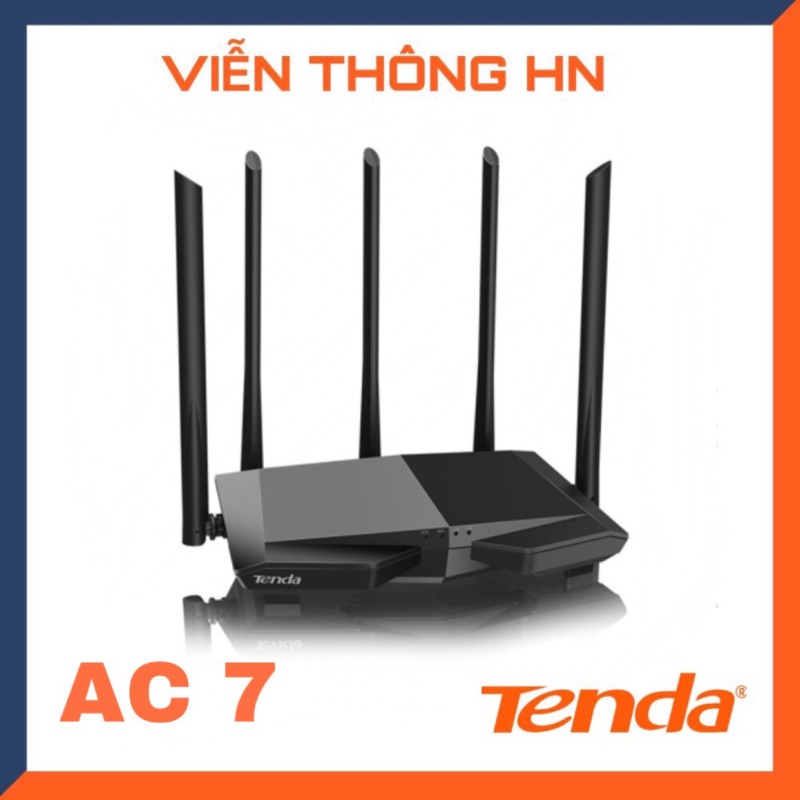 Thiết bị phát Wifi chuẩn AC 1200Mbps Tenda AC7 (Đen) - model wifi 5 râu - bộ phát sóng kích sóng nối sóng khuếch đại wifi xuyên tường moden wifi
