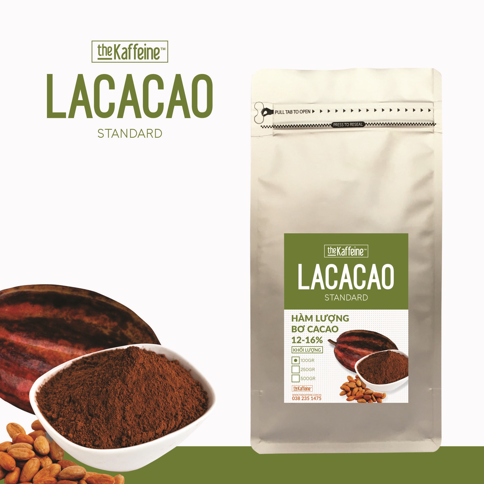 Bột cacao nguyên chất Lacacao Standard từ hạt ca cao 100g