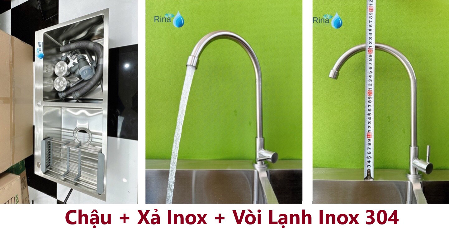 Bồn chậu rửa chén bát rina c03 inox sus 304 size lớn kt 100x50cm bồn chậu rửa chén bát đúc nguyên khối cao cấp rina c03 inox sus 304