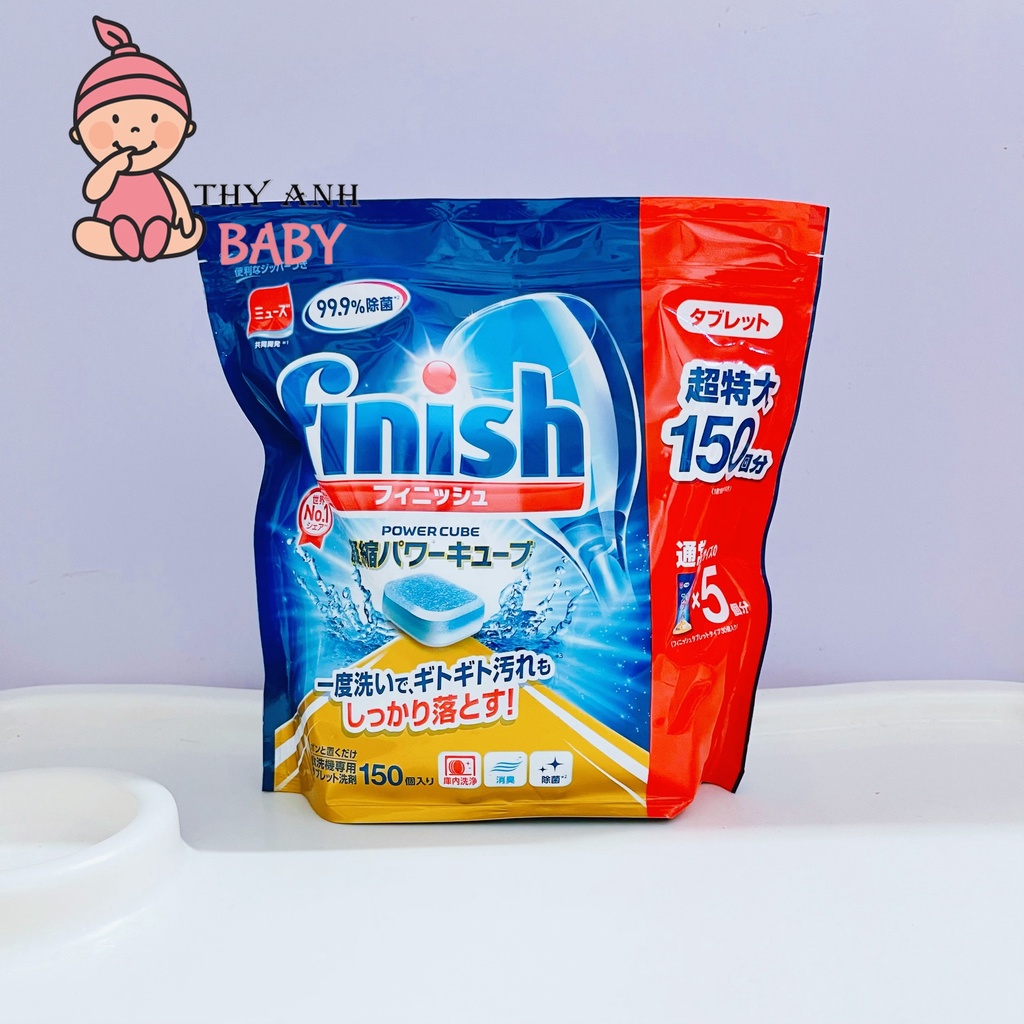 Viên Rửa Chén Bát Finish Power Cube Nhật Bản ( Túi 150 Viên) Dành Cho Máy Rửa Bát