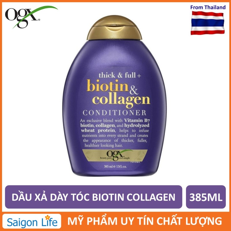 Dầu Xả Dưỡng Dày Tóc OGX Thick & Full + Biotin & Collagen Conditioner 385ml - Tím cao cấp