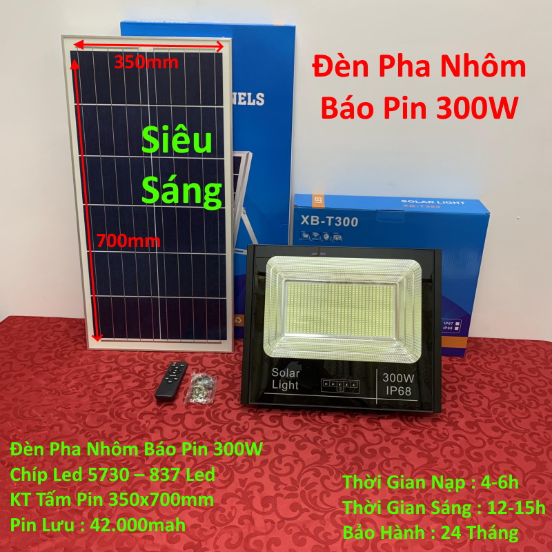 đèn led, đèn pha, đèn năng lượng mặt trời 300w [ Mẫu Mới Nhất Có % Báo Pin ] có bán rời thân đèn + tấm pin