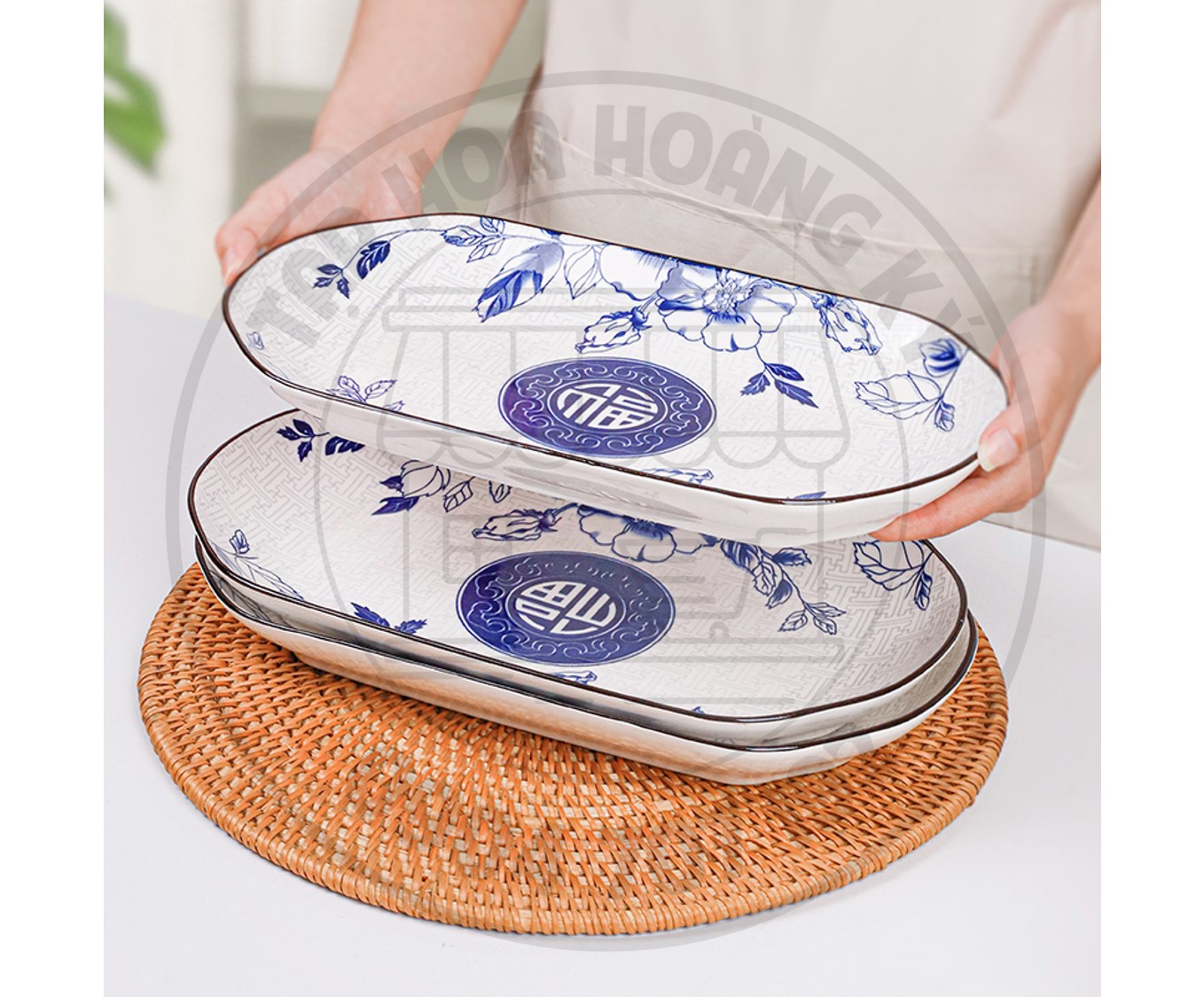 Dĩa xoài gốm sứ hoa văn Chữ Phúc 32CM