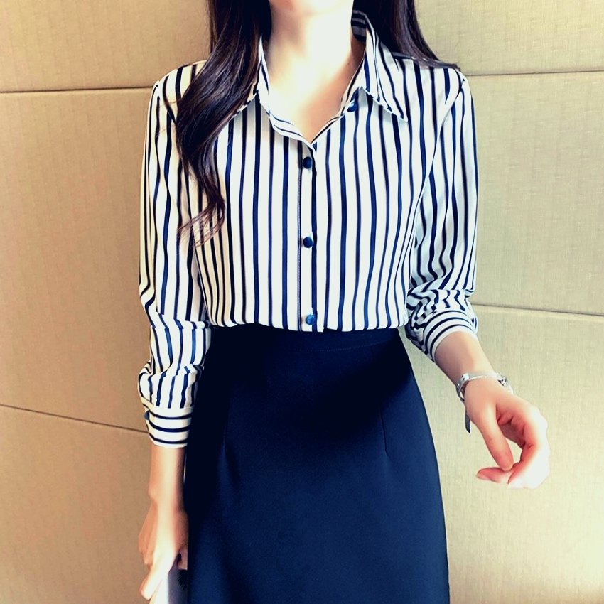 Áo sơ mi nữ dài tay phối sọc kẻ Mã K557 Thời trang ARIC-MEN LUXURY Thiết kế theo phong cách nữ tính sang trọng chuẩn shop