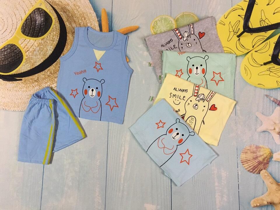Bộ áo ba lỗ quần đùi cotton đẹp in hình ngộ nghĩnh cho bé trai từ 3-15kg BBL20- bộ quần áo cho bé trai quần áo mùa hè