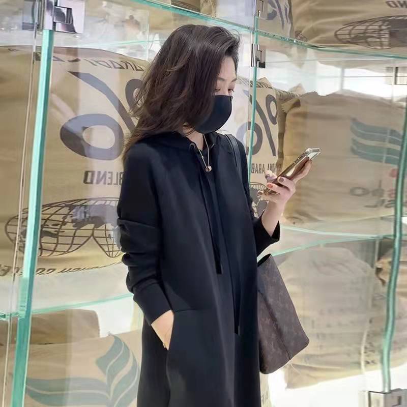 Đầm Hoodie Basic 2 Màu Dáng Dài Túi Bên Sườn