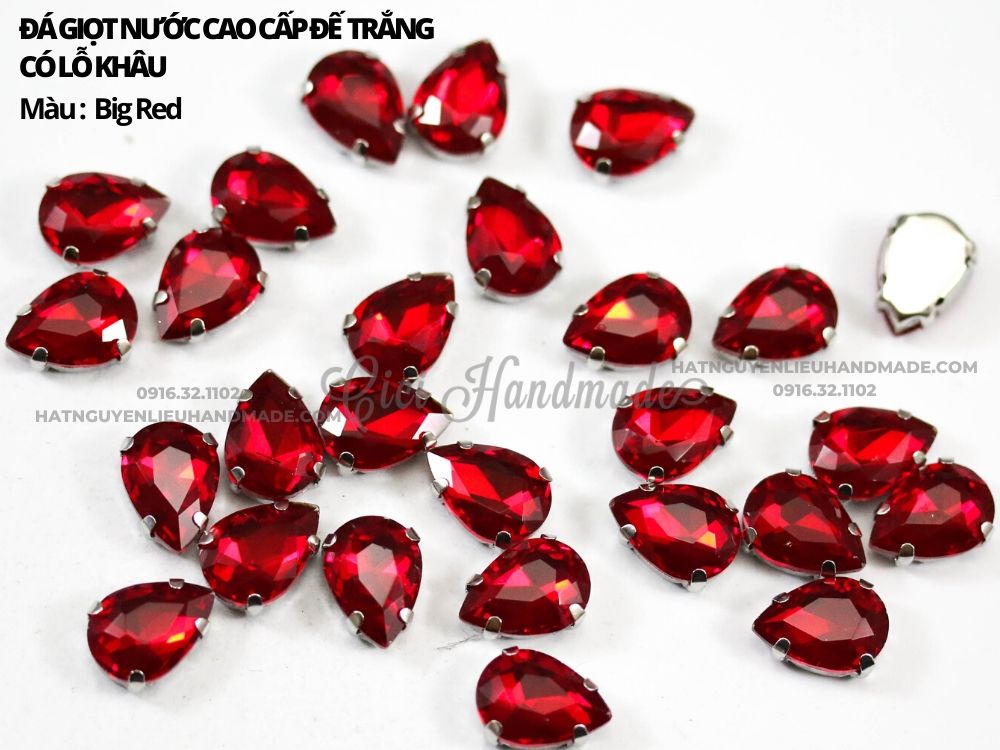 Set 10 hạt đá giọt nước đế bạc, có lỗ khâu link 2/3 Cici Handmade chuyên hạt đá hạt pha lê hạt cườm hạt trang sức tự làm