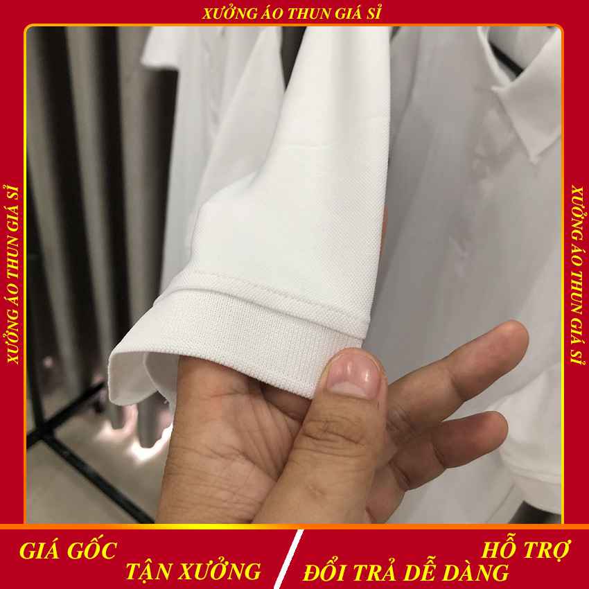 Áo Thun Có Cổ Nữ Vải Cá Sấu Thái Màu Trắng (Có size áo cho trẻ em)