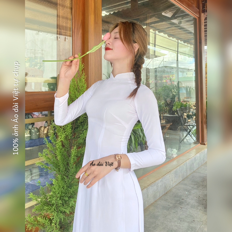 Áo Dài Trắng Học Sinh Đi Học cổ vuông hở Truyền Thống May Sẵn Lụa Mỹ Cao Cấp áo dài nữ đẹp