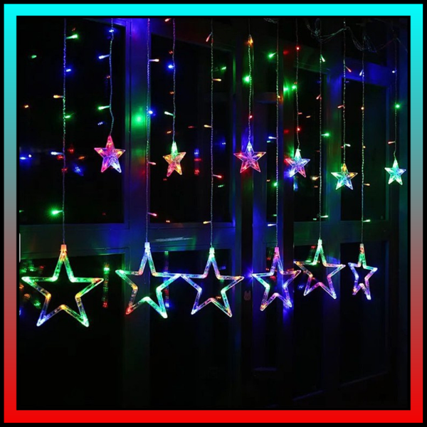 Bảng giá Đèn Led Hình Ngôi Sao 7 Màu Trang trí Noel, Tết năm 2021, 2022 - Đèn led rèm 10 ngôi sao Five-pointed Star - Đèn led nhấp nháy trang trí hình ngôi sao đèn ngôi sao đèn rèm cửa led mành hình sao Đèn nháy trang trí - Guty Home