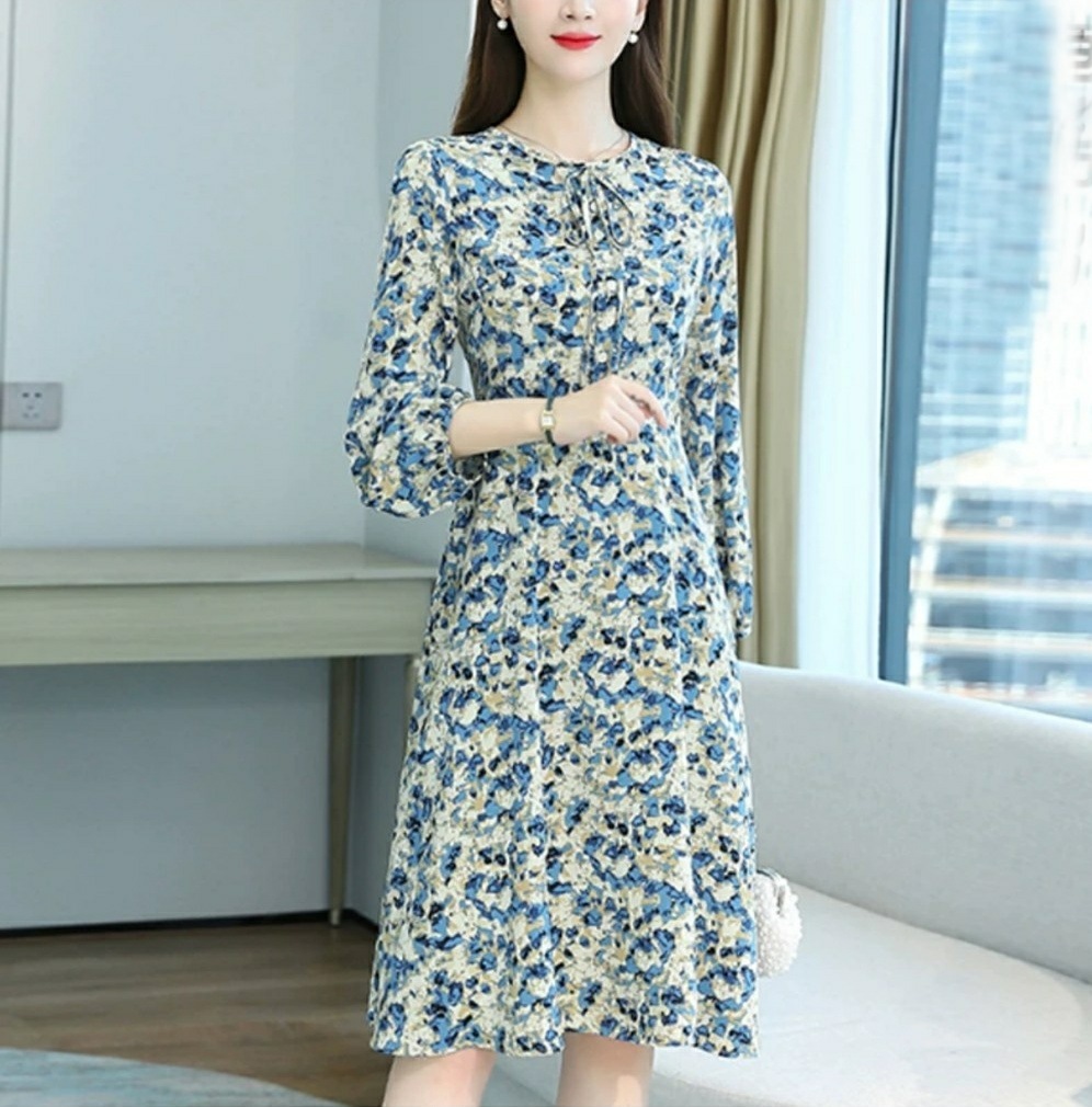 Đầm Váy Lụa Thiết Kế Cao Cấp In Họa Tiết Hoa Nhí