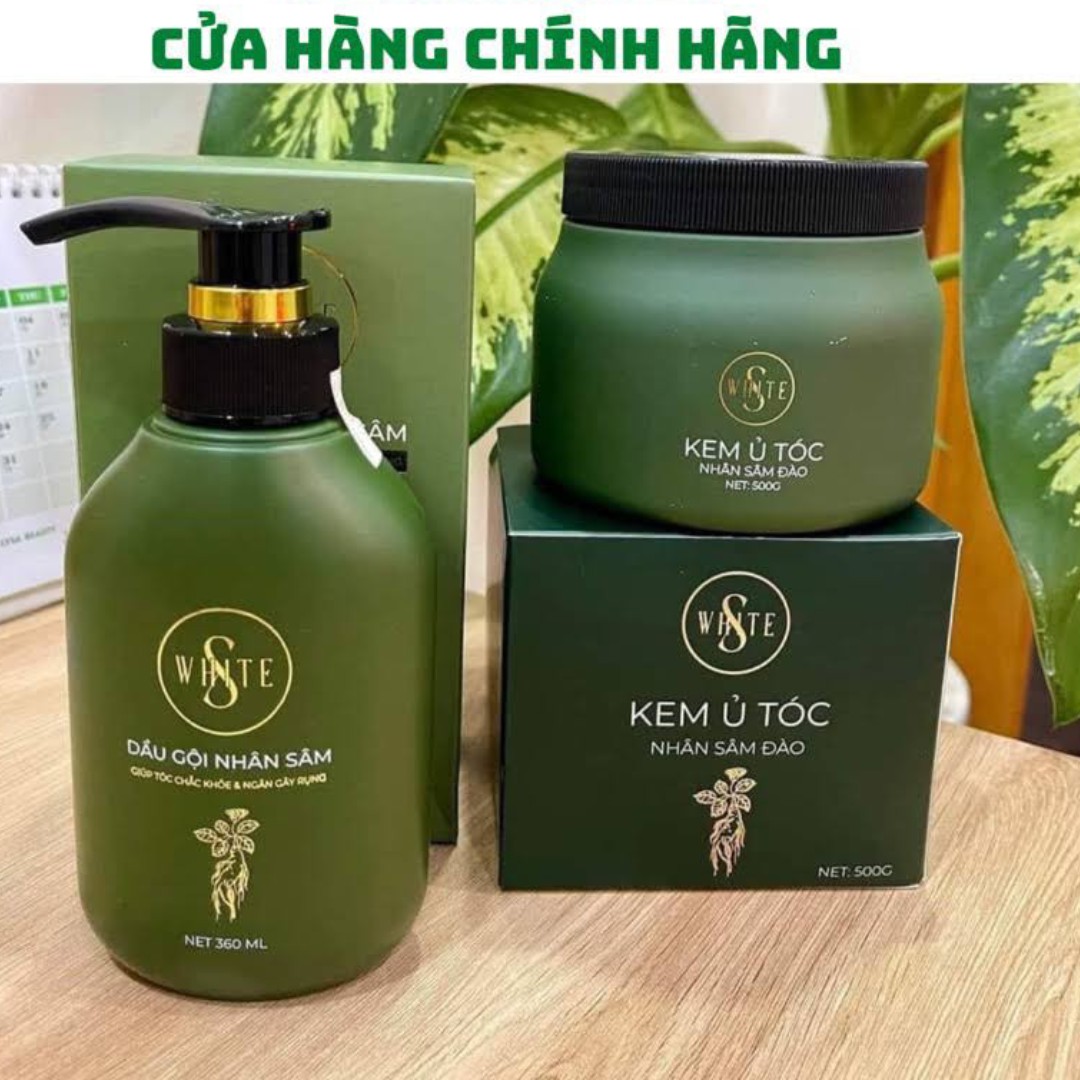 Dầu gội nhân sâm đào s-white 450ml - ủ tóc nhân sâm đào swhite 500g chính hãng mềm mượt tóc, phục hồi , chống gãy rụng