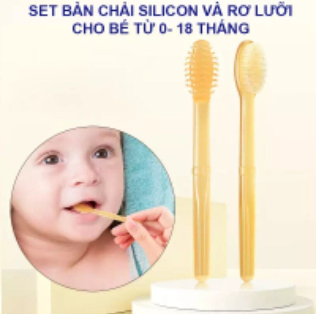 [HCM] Sét rơ lưỡi và bàn chải đánh răng silicon cho bé từ 0 đến 18 tháng